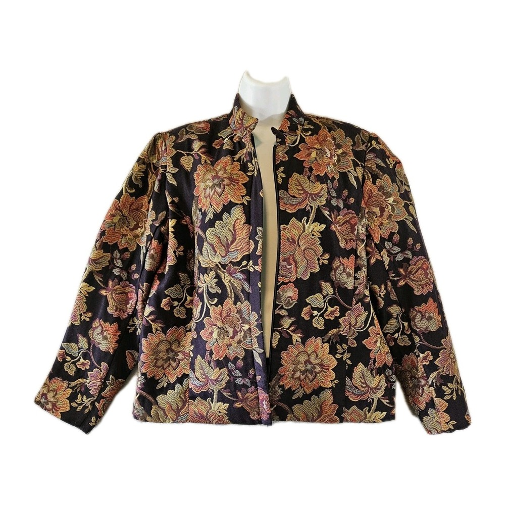 Coldwater Creek Jacket Womens Large Floral Brocade Tapestry Vintage Inspired